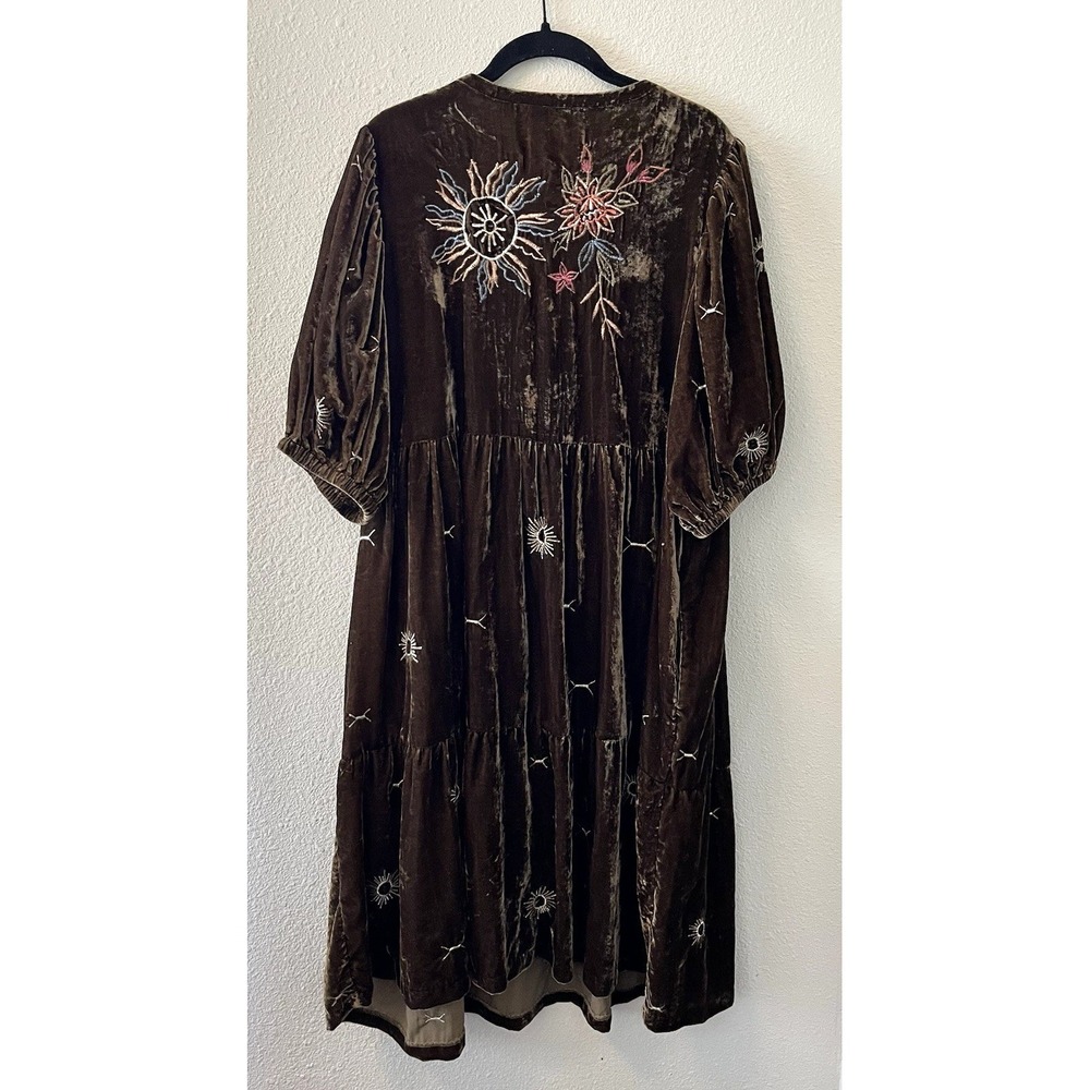 Wayward Fancies Eshakti Dress Velvet Embroidered Green Floral Grunge Boho - Picture 8 of 15